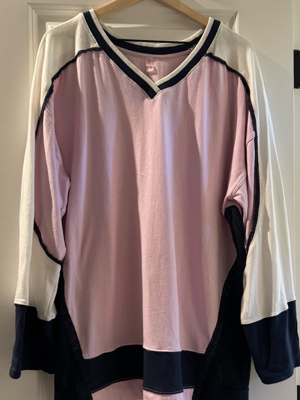 FP Movement by Free People Striped V-Neck Pullover — Pink, White & Navy